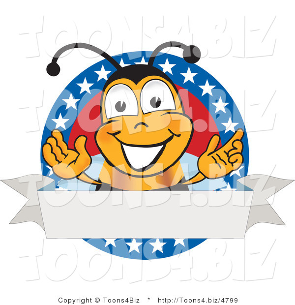 Vector Illustration of a Honey Bee Mascot with Stars on a Blank Label