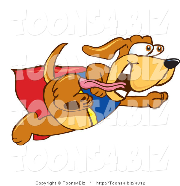 Vector Illustration of a Hound Dog Mascot Dressed As a Super Hero, Flying