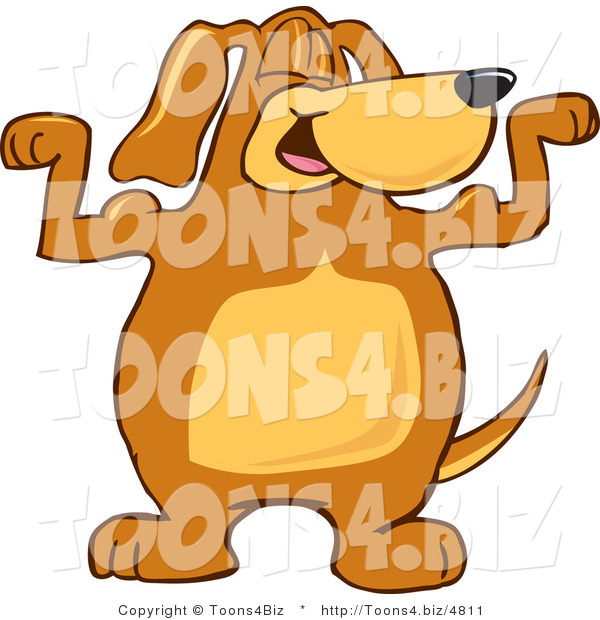 Vector Illustration of a Hound Dog Mascot Flexing His Bicep Arm Muscles