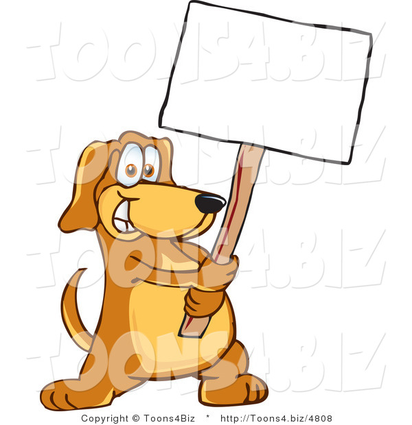 Vector Illustration of a Hound Dog Mascot Holding a Blank White Sign