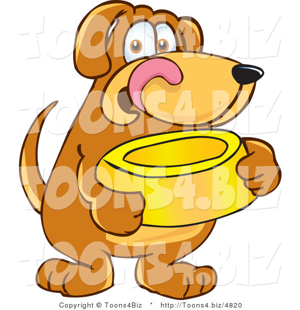 Vector Illustration of a Hound Dog Mascot Holding a Food Dish, Waiting to Be Fed