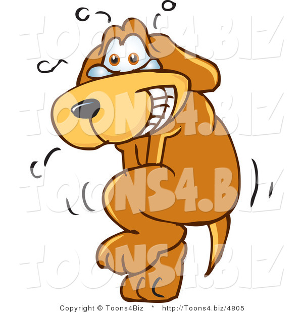 Vector Illustration of a Hound Dog Mascot Trying to Hold It In, but Has to Go Pee