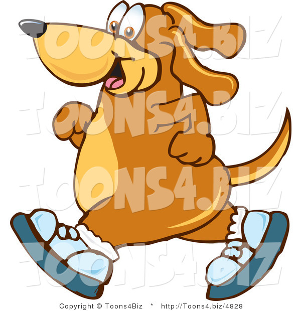 Vector Illustration of a Hound Dog Mascot Wearing Tennis Shoes and Taking a Walk