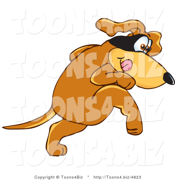 Vector Illustration of a Hound Dog Mascot with a Mask over His Eyes, Being Sneaky