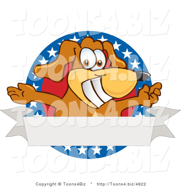 Vector Illustration of a Hound Dog Mascot with Open Arms with a Blank Label
