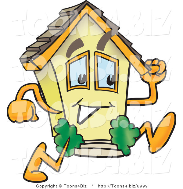 Vector Illustration of a Mobile Cartoon Home Mascot Running Fast
