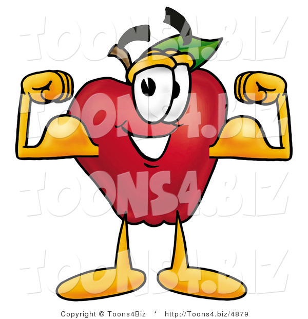 Vector Illustration of a Red Apple Mascot Flexing His Arm Bicep Muscles