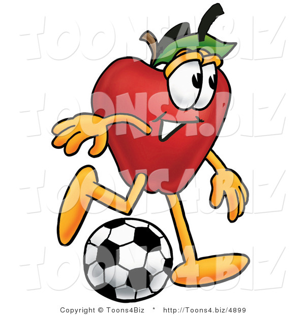 Vector Illustration of a Red Apple Mascot Kicking a Soccer Ball