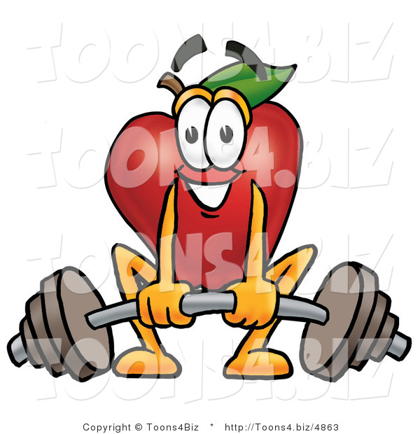 Vector Illustration of a Red Apple Mascot Lifting a Heavy Barbell