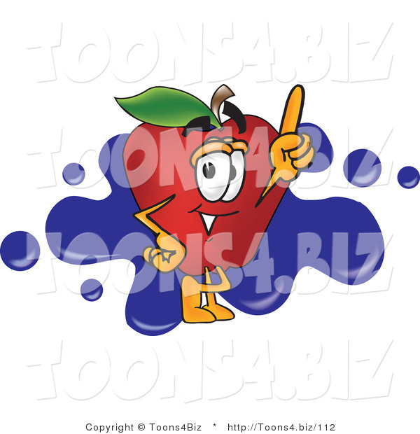 Vector Illustration of a Red Apple Mascot Logo with Blue Paint Splatters