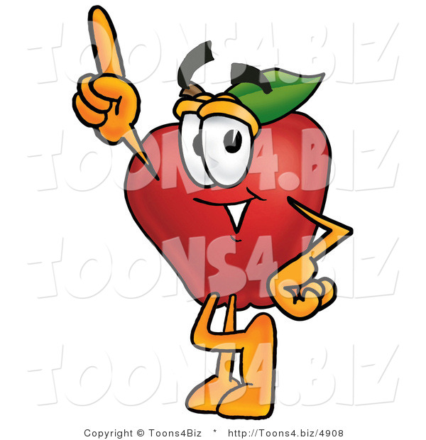 Vector Illustration of a Red Apple Mascot Pointing Upwards
