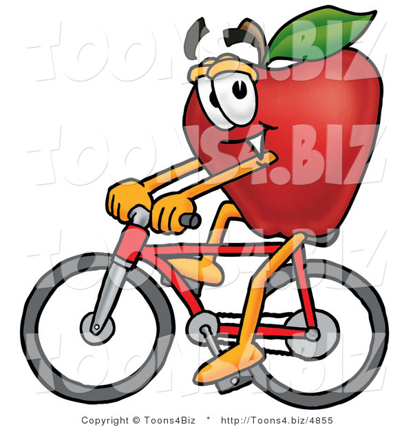 Vector Illustration of a Red Apple Mascot Riding a Bicycle
