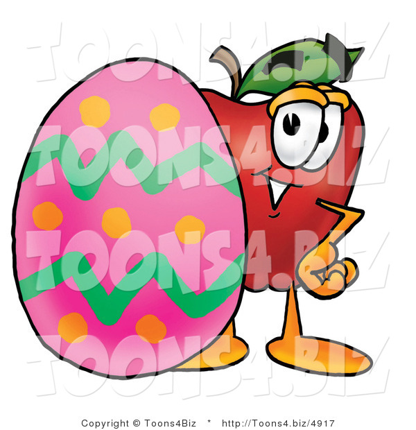 Vector Illustration of a Red Apple Mascot Standing Beside an Easter Egg