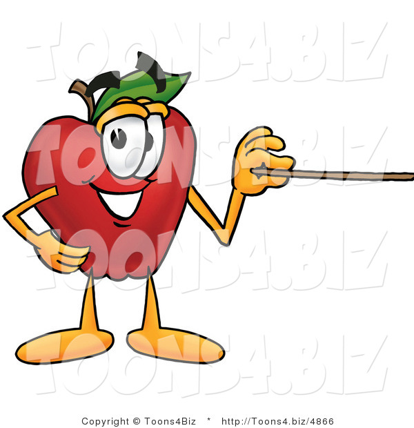 Vector Illustration of a Red Apple Mascot Using a Pointer Stick