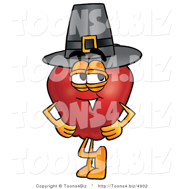 Vector Illustration of a Red Apple Mascot Wearing a Pilgrim Hat on Thanksgiving