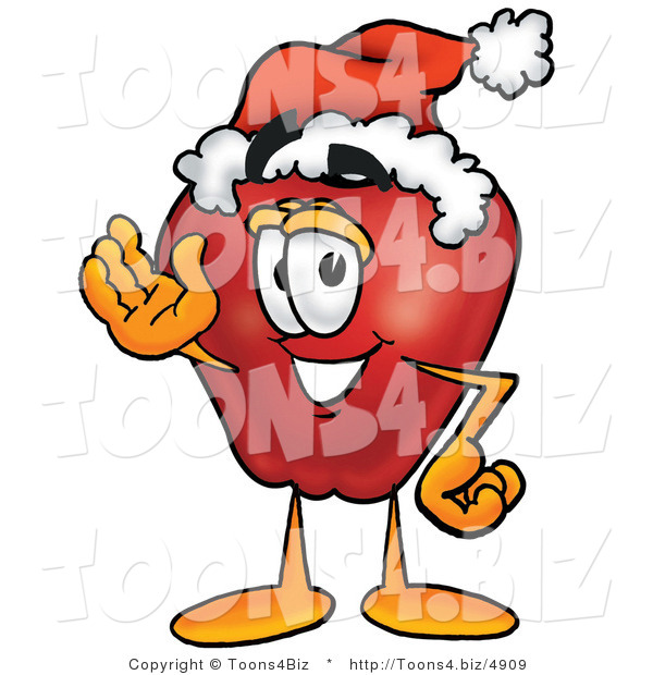 Vector Illustration of a Red Apple Mascot Wearing a Santa Hat and Waving