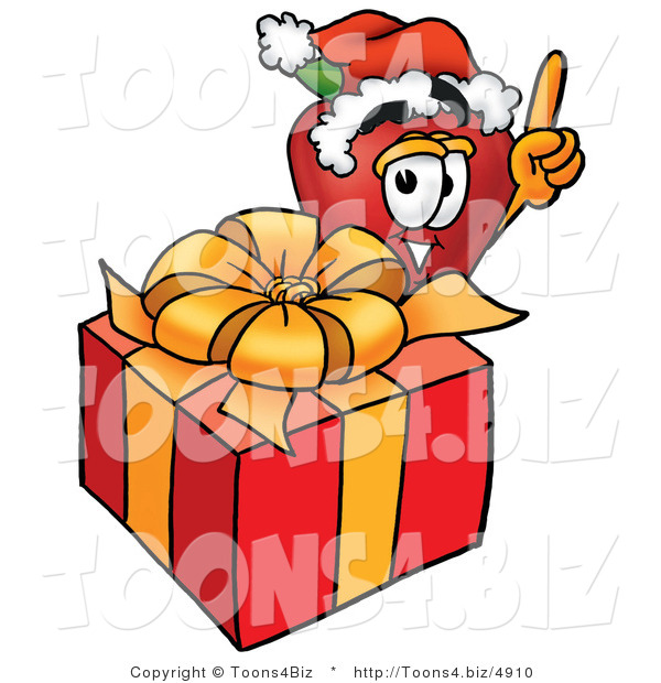 Vector Illustration of a Red Apple Mascot with a Christmas Present