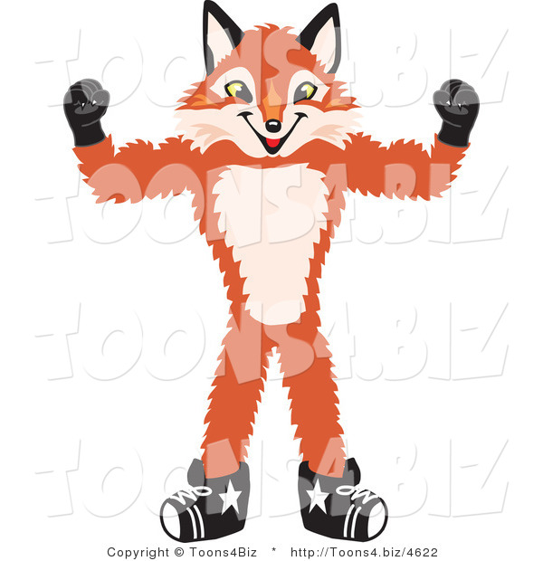 Vector Illustration of a Red Fox Mascot Flexing His Arm Muscles