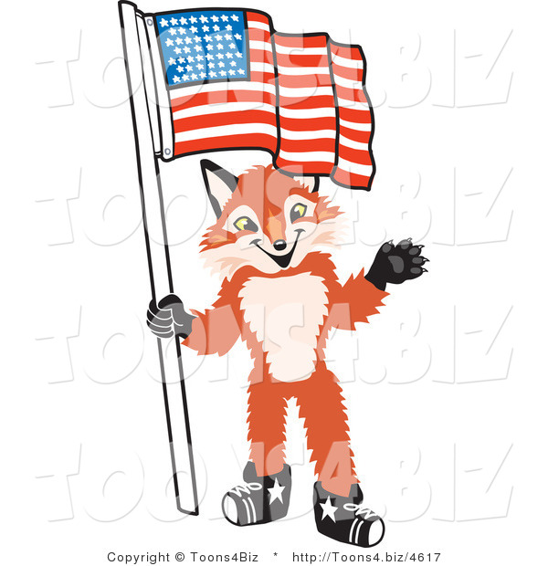 Vector Illustration of a Red Fox Mascot Holding an American Flag