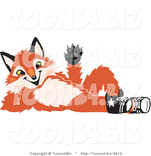Vector Illustration of a Red Fox Mascot Lying on His Back and Waving