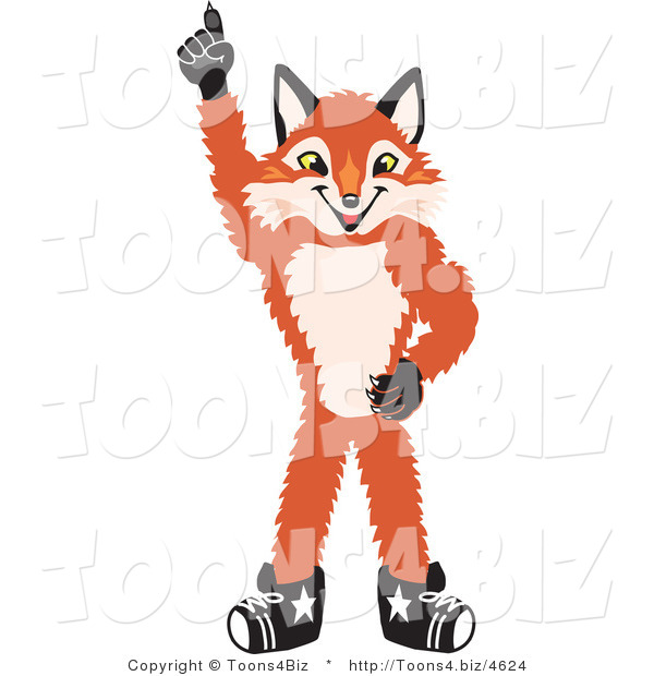 Vector Illustration of a Red Fox Mascot Pointing Upwards