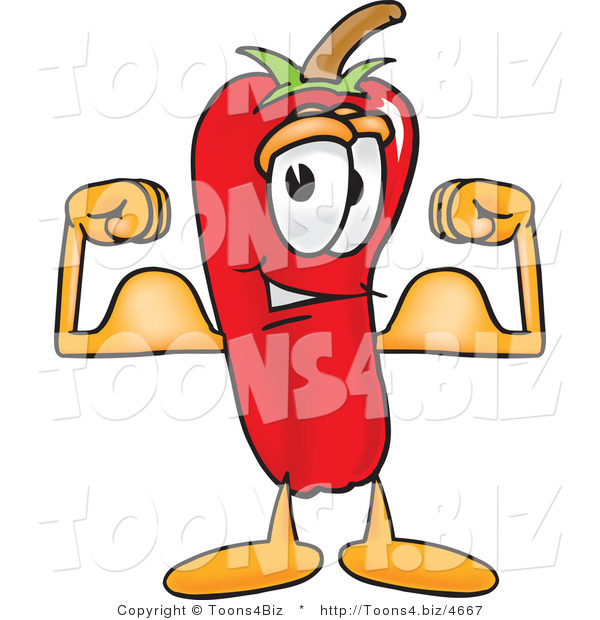 Vector Illustration of a Red Hot Chili Pepper Mascot Flexing His Arm Muscles