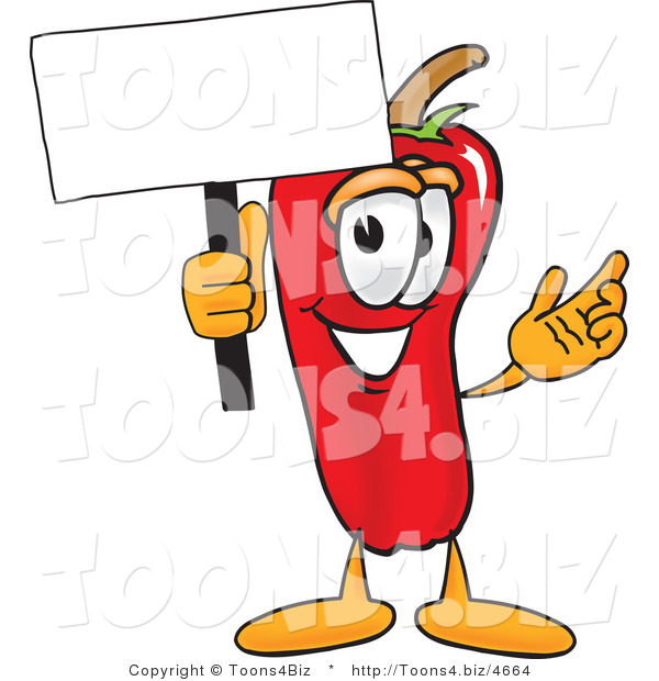 Vector Illustration of a Red Hot Chili Pepper Mascot Holding a Blank White Sign