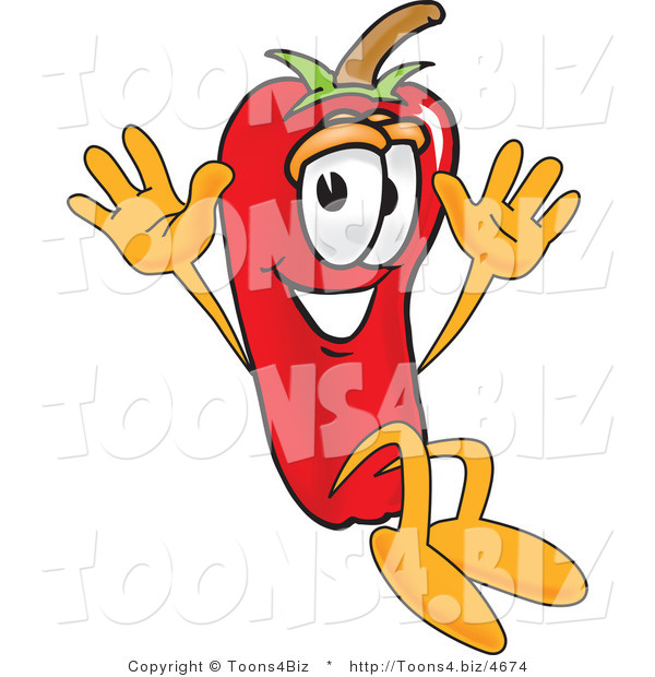 Vector Illustration of a Red Hot Chili Pepper Mascot Jumping