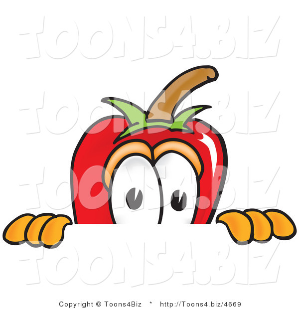 Vector Illustration of a Red Hot Chili Pepper Mascot Scared, Peeking over a Surface
