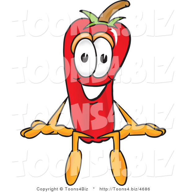 Vector Illustration of a Red Hot Chili Pepper Mascot Sitting