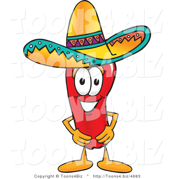 Vector Illustration of a Red Hot Chili Pepper Mascot Wearing a Sombrero