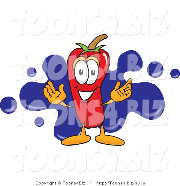 Vector Illustration of a Red Hot Chili Pepper Mascot with a Blue Paint Splatter