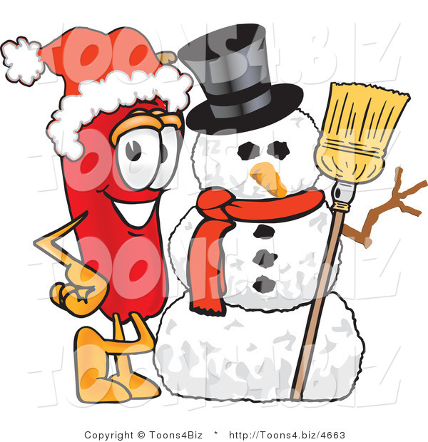 Vector Illustration of a Red Hot Chili Pepper Mascot with a Snowman on Christmas