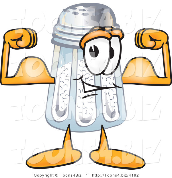 Vector Illustration of a Salt Shaker Mascot Flexing His Arm Muscles