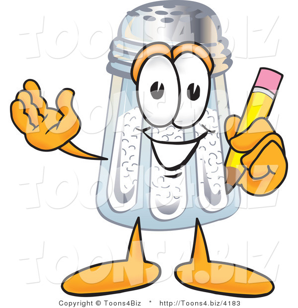 Vector Illustration of a Salt Shaker Mascot Holding a Pencil