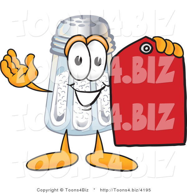 Vector Illustration of a Salt Shaker Mascot Holding a Red Sales Price Tag