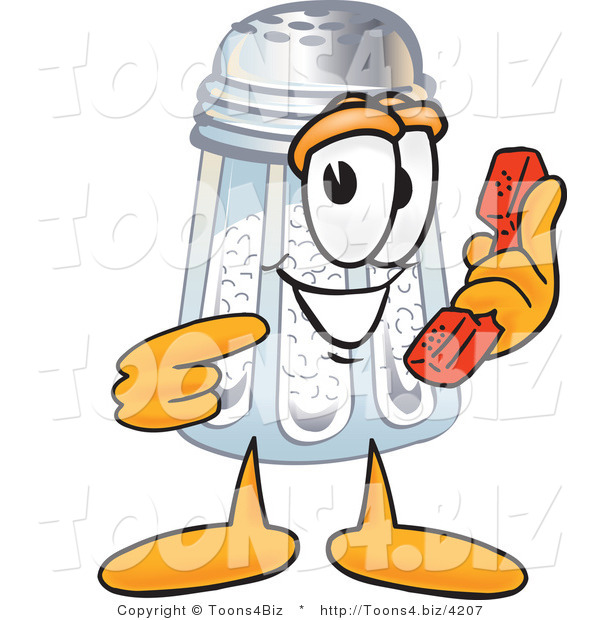 Vector Illustration of a Salt Shaker Mascot Holding a Telephone