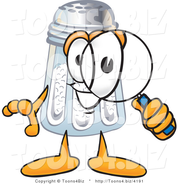 Vector Illustration of a Salt Shaker Mascot Looking Through a Magnifying Glass