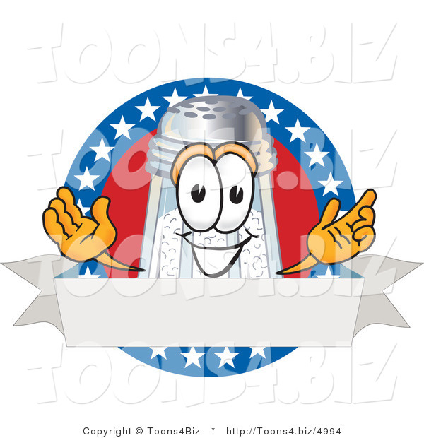 Vector Illustration of a Salt Shaker Mascot over a Blank White Banner on an American Themed Logo