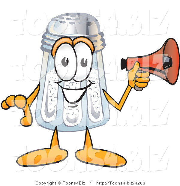 Vector Illustration of a Salt Shaker Mascot Screaming into a Megaphone