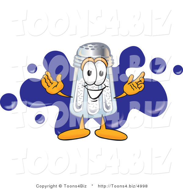 Vector Illustration of a Salt Shaker Mascot Standing in Front of a Blue Paint Splatter on a Business Logo