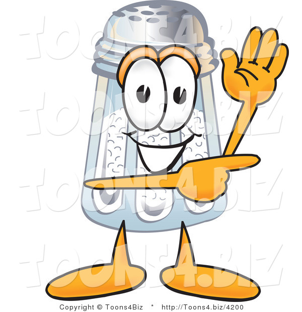 Vector Illustration of a Salt Shaker Mascot Waving and Pointing