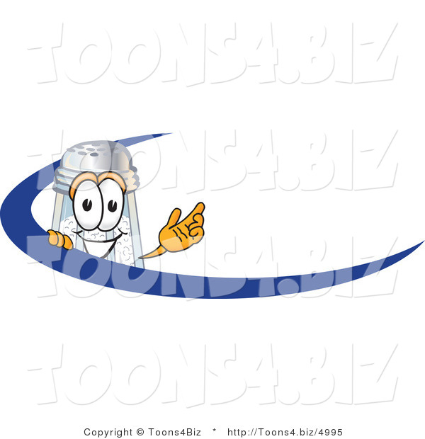 Vector Illustration of a Salt Shaker Mascot Waving and Standing Behind a Blue Dash on an Employee Nametag or Business Logo