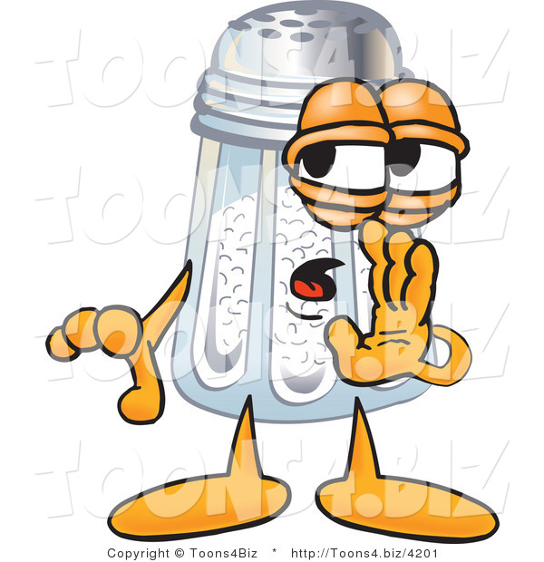 Vector Illustration of a Salt Shaker Mascot Whispering and Gossiping