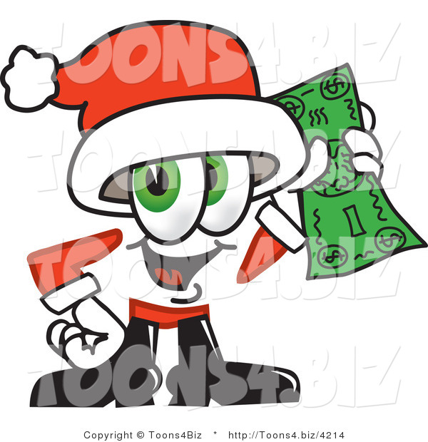 Vector Illustration of a Santa Mascot Holding a Dollar Bill