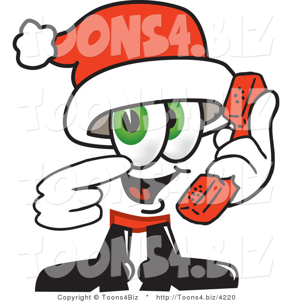 Vector Illustration of a Santa Mascot Holding a Telephone