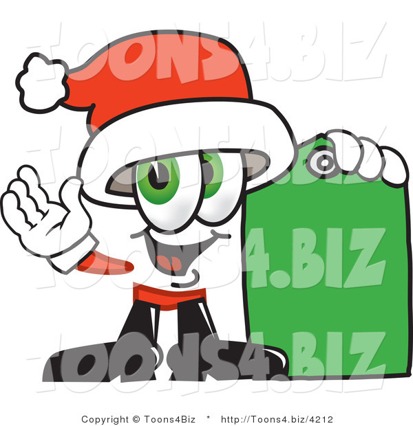 Vector Illustration of a Santa Mascot Holding a Yellow Sales Price Tag