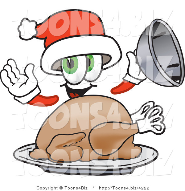 Vector Illustration of a Santa Mascot Serving a Thanksgiving Turkey on a Platter