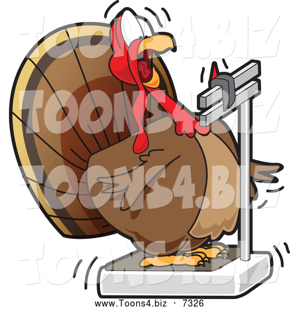 Vector Illustration of a Shocked Fat Turkey Bird Looking at Its Weight on a Scale