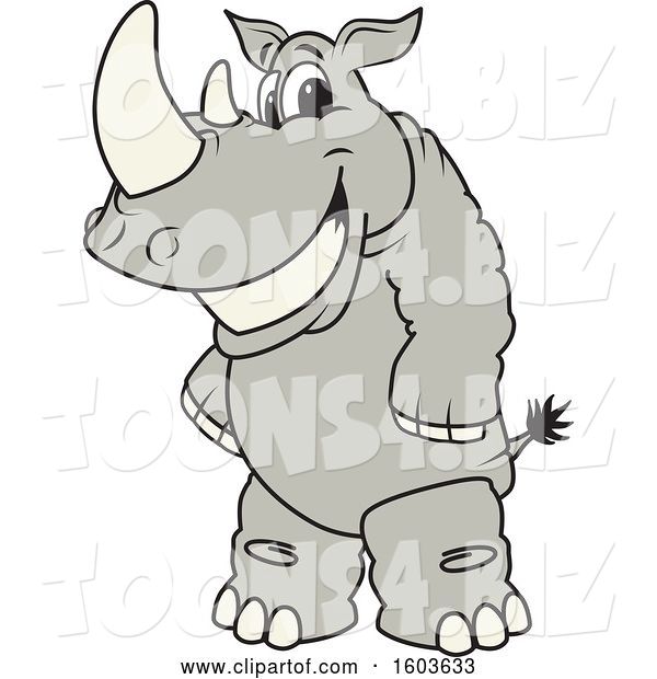 Vector Illustration of a Smiling Cartoon Rhinoceros School Mascot Character